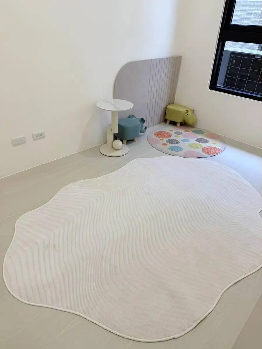 Cream Style Carpets for Living Room Luxury Bedroom Decor Stripe Carpet Irregular Shape Plush Rug Fluffy Soft Washable Thick Mat photo review