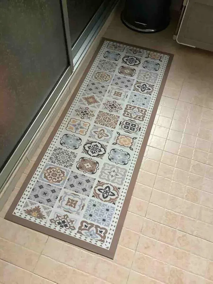 Kitchen Carpet Anti-slip Oil-proof Dirt-resistant Rug PVC Leather Waterproof Floor Mats Long Size Flower Home Decoration Mat 양탄자 photo review