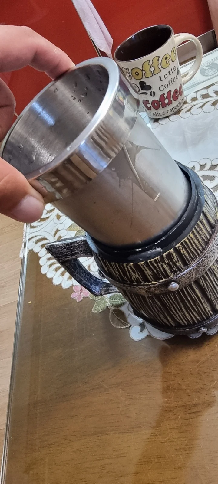 Rustic Wooden Barrel Mug: Large Coffee & Beer Delight photo review