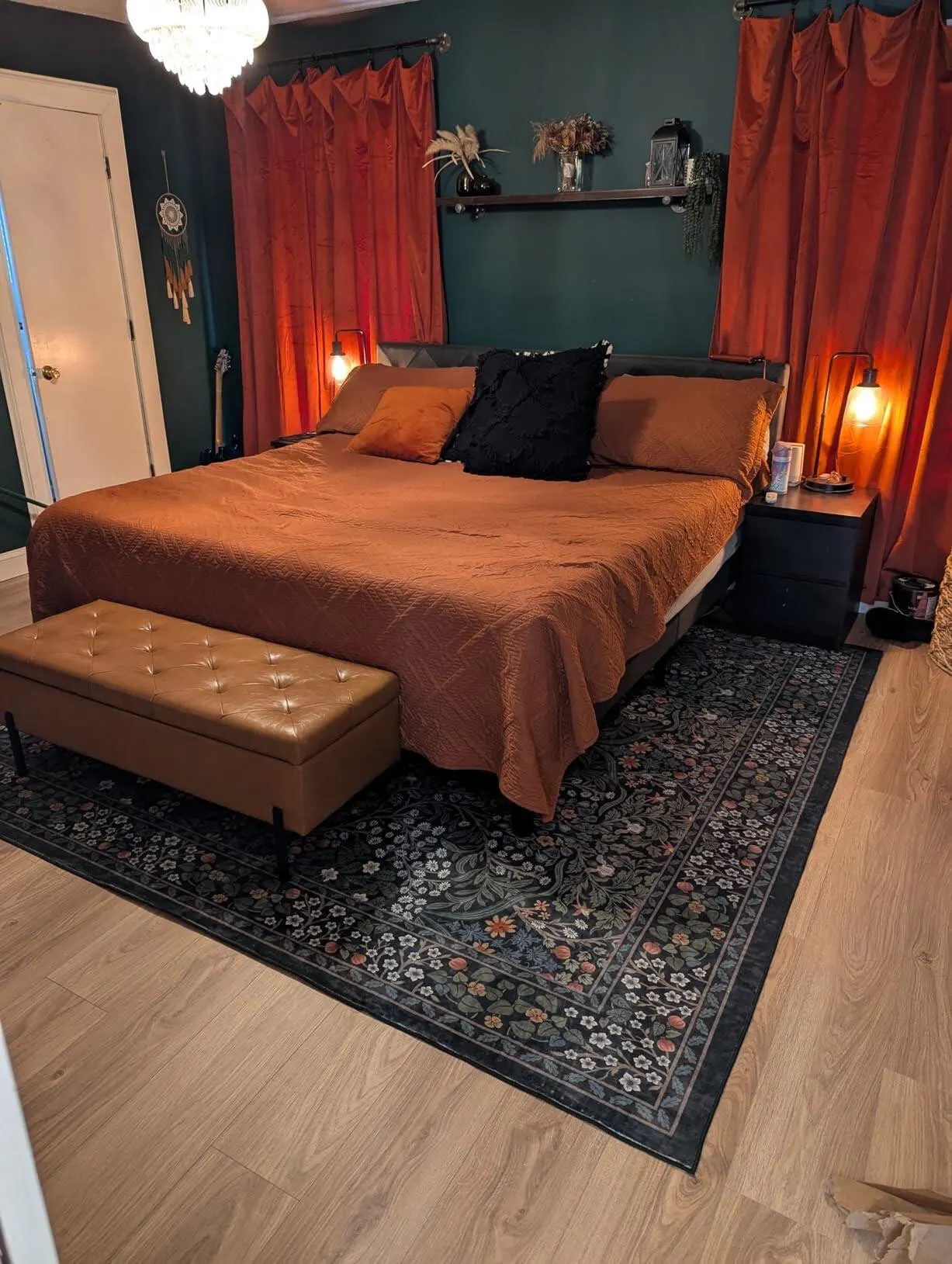 Sage Green Living Room Carpet Large Machine Washable Rug Bedroom Bedside Floor Mat Home Decoration Bohemian Flower Non-Slip Rugs photo review