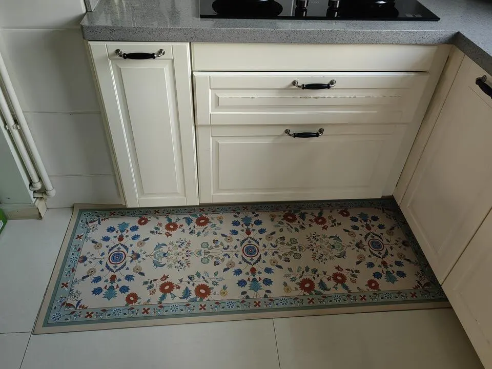 Kitchen Carpet Anti-slip Oil-proof Dirt-resistant Rug PVC Leather Waterproof Floor Mats Long Size Flower Home Decoration Mat 양탄자 photo review