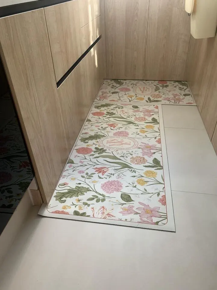Kitchen Floor Mat Leather Pvc Carpet Waterproof Oil-proof Foot Mats Home Decoration Flower Floral Rug Кухонный Ковер 주방바닥매트 photo review