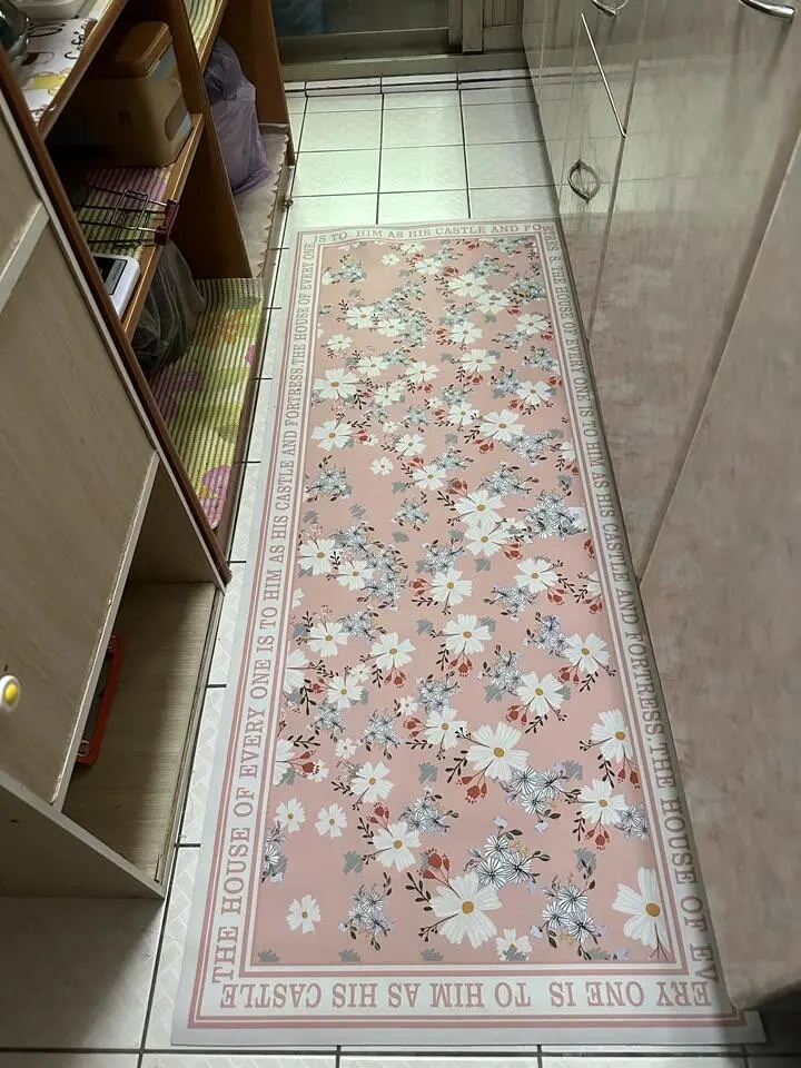 Rugs for Kitchen Floor Mat Pvc Leather Waterproof Non-slip Long Rug Anti-fatigue Foot Mats Pink Flower Home Decor Vinyl Carpet photo review
