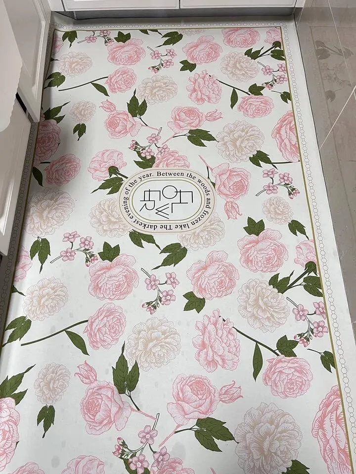 Rugs for Kitchen Floor Mat Pvc Leather Waterproof Non-slip Long Rug Anti-fatigue Foot Mats Pink Flower Home Decor Vinyl Carpet photo review