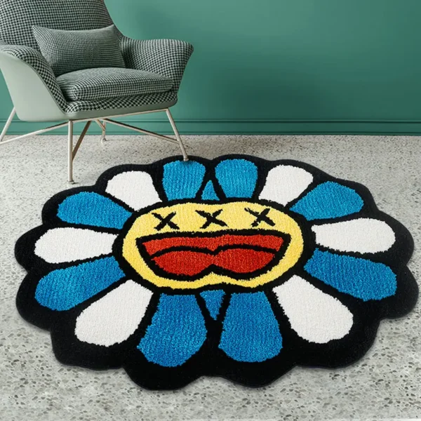 Double Smiling Face Flower Handmade Tufted Rug for Living Room Bedroom Decor Soft Plush Carpet Bedside Area Rugs Floor Mats