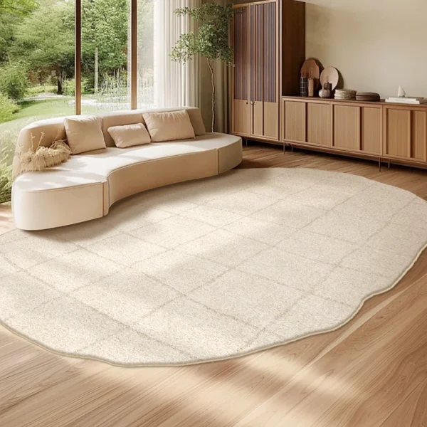 Cozy Cream Irregular Geometric Rug - Soft Polyester for Modern Home
