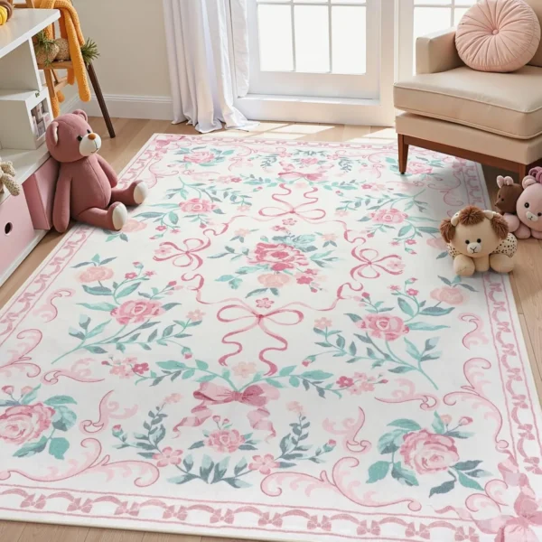 Living Room Carpet Bedroom Bedside Sofa Floor Mat Washable Bow Area Mats Big Area Carpets Floral Style Home Decoration Rug