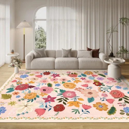 French Style Living Room Decoration Carpet Thick Plush Rugs for Bedroom Flower Pattern Study Floor Mat Fluffy Soft Cloakroom Rug