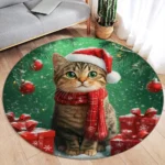 Christmas Snowman Round Carpet Winter Snowflake Pink Floral Berry New Year Xmas Home Living Room Bedroom Decorative Floor Rugs - Image 6