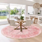 VIKAMA Round Rug Pink Circle Area Rug Washable,Girls Boho Circular Rugs for Bedroom Living Room,Non Slip Throw Carpet Soft - Image 3