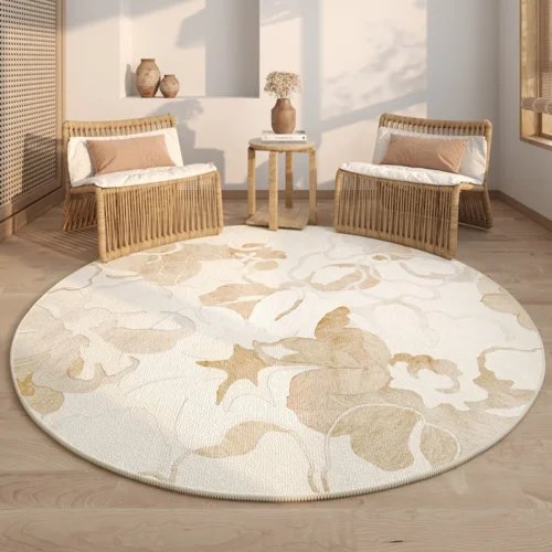 Fluffy Soft Lounge Rug Light Luxury Bedroom Decor Round Carpet Cream Style Carpets for Living Room Thick Plush Lounge Floor Mat