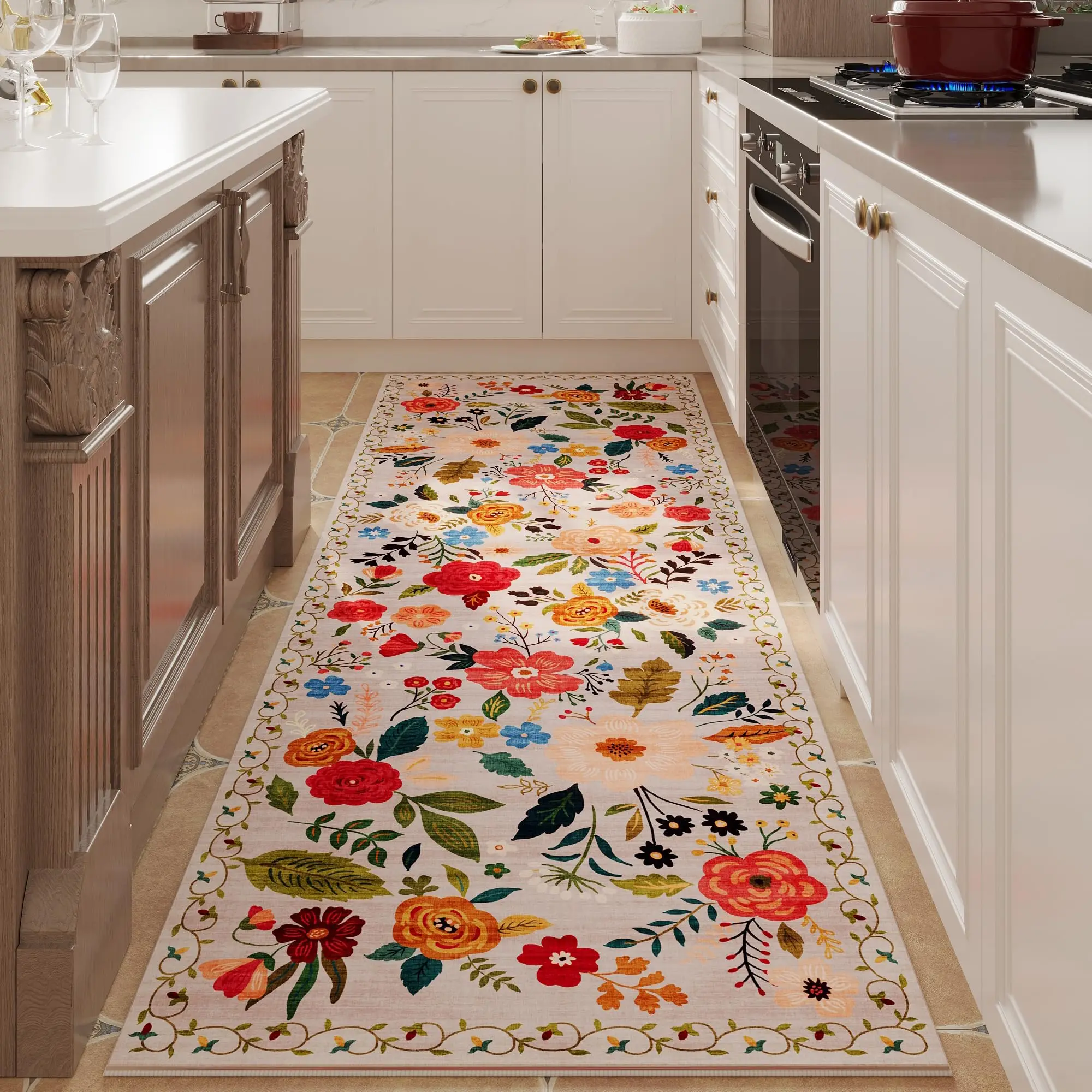 Kf-S15Ce3Ddba0264F63A6D1Fa37Bfd03976M Floral Waterproof Kitchen Mat - Anti-Slip, Machine Washable - Image 1