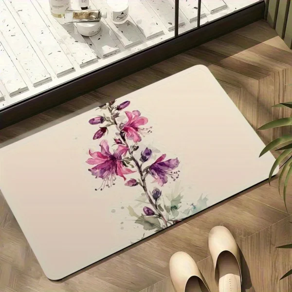 Serene Watercolor Purple Floral Doormat, Anti-Slip Floor Mat, Home Entrance Artistic Elegant Aesthetic Gift