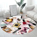Pink Floral Perfume Round Carpet Fashion Magazine Black and White Stripe Home Rugs Living Room Decor Girls Bedroom Rug Floor Mat - Image 2