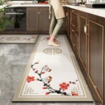 Chinese Style Kitchen Rug Waterproof Non-slip Carpet Flower Bird Pattern PVC Long Rugs Retro Ethnic Style Home Decor Floor Mat - Image 3