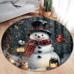 Christmas Snowman Round Carpet Winter Snowflake Pink Floral Berry New Year Xmas Home Living Room Bedroom Decorative Floor Rugs - Image 4