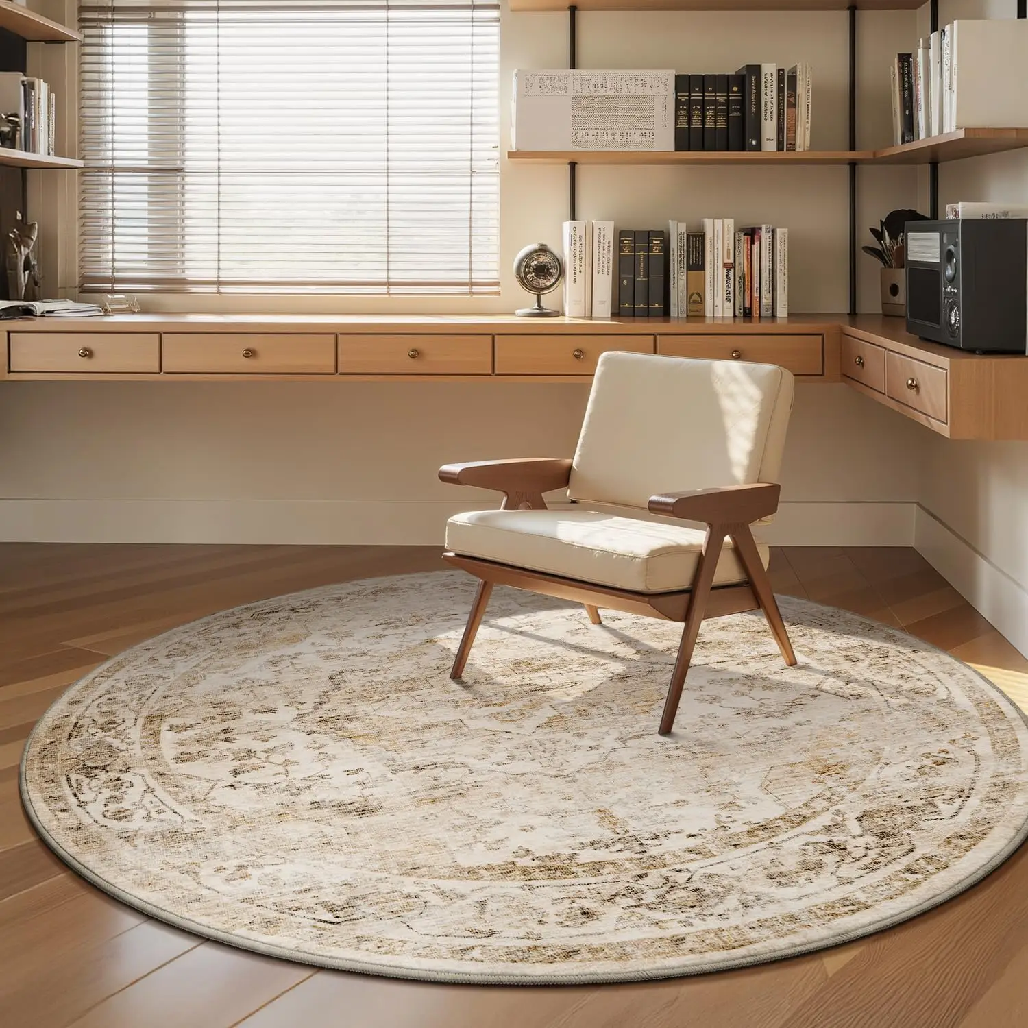 Kf-S1Bd665C29F4243Fbad987F72E04Eb90Ej Upgrade With Soft Vintage Beige Round Rug: Washable &Amp;Amp; Non-Slip! - Image 1
