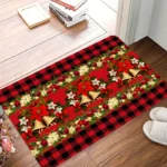 VIKAMA Christmas Themed Entrance Doormat Hallway Anti Slip Water Absorbing Red And Black Checkered Festive Decorative Rug - Image 3