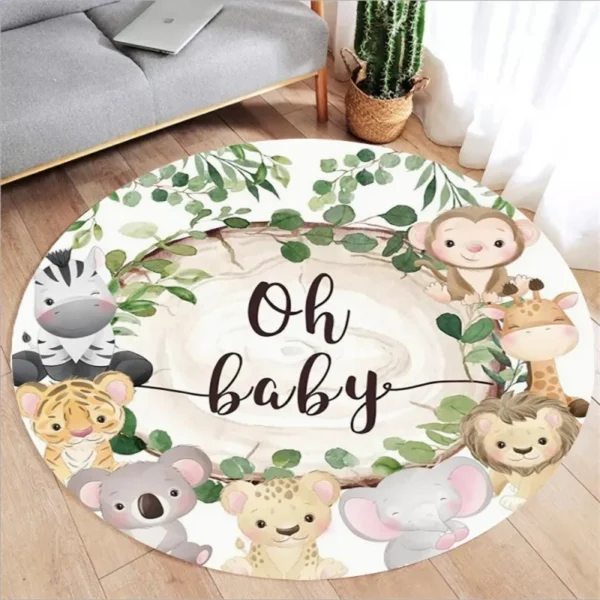 Safari Jungle Animals Print Round Rug Kids Bedroom Carpet Living Room Nonslip Floor Mat Sofa Table Rugs for Home Decor Rug