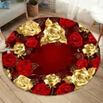 Gold Rose Round Carpet Romantic Flowers Area Rug for Living Room Bedroom Non-Slip Floor Mat Comfy Floral Carpets Indoor Doormat - Image 4