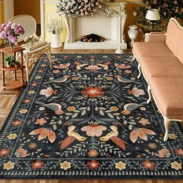 VIKAMA Retro Flower Carpet Non-slip Floor Mat Large Area Rugs Rug For Bedroom Living Room Carpet Outdoor Carpet Home Decoration