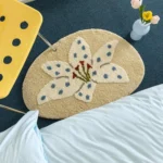 VIKAMA Elliptical Floral Bedroom Rug Off White Background With Blue Petals And Red Stamen Pattern Decorat Floor Mat Home Decor - Image 2