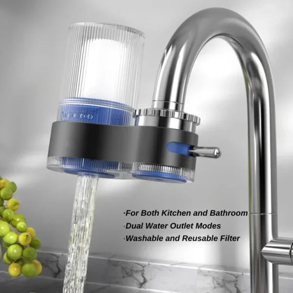 Tap Water Purifier Filter with Long Lasting Washable Ceramic Core Fits Kitchen Faucet Includes 2 Replacement Filters and Aerator