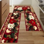 Christmas Poinsettia Floral Kitchen Mat Decor Non-Slip Laundry Room Mats Hallway Balcony Rugs Bedroom Mat Christmas Decorations