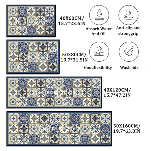 Bedside Living Room Study Room Kitchen Rug Courtyard Entrance Ethnic Style Absorbent Floor Mat, Crystal Velvet No-slip Carpet