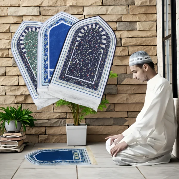 Elegant Muslim Prayer Mat – Anti-Slip, Easy-Clean Design