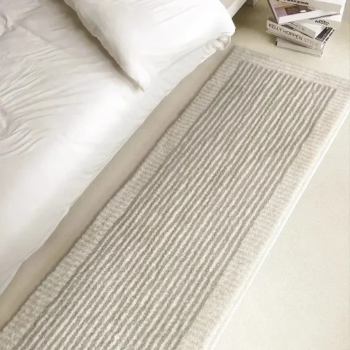Soft Fluffy Bedside Mat – Minimalist Striped Serene Comfort