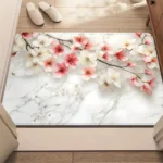 Elegant Cherry Blossom & Marble Bath Mat, Soft Bathroom Floor Rug, Non-Slip Absorbent Home Decor Mat - Image 4