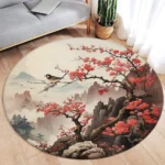 Japanese Style Round Carpet Koi Fish Lotus Cherry Blossom Flower Mountain Water Ink Art Home Living Room Bedroom Decor Floor Rug - Image 6