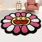 Double Smiling Face Flower Handmade Tufted Rug for Living Room Bedroom Decor Soft Plush Carpet Bedside Area Rugs Floor Mats