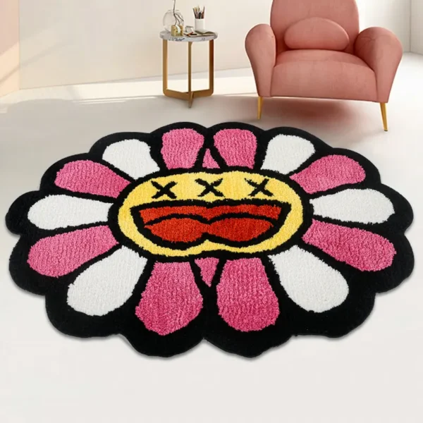 Double Smiling Face Flower Handmade Tufted Rug for Living Room Bedroom Decor Soft Plush Carpet Bedside Area Rugs Floor Mats