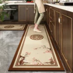Chinese Style Kitchen Rug Waterproof Non-slip Carpet Flower Bird Pattern PVC Long Rugs Retro Ethnic Style Home Decor Floor Mat