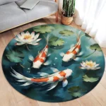 Japanese Style Round Carpet Koi Fish Lotus Cherry Blossom Flower Mountain Water Ink Art Home Living Room Bedroom Decor Floor Rug - Image 2