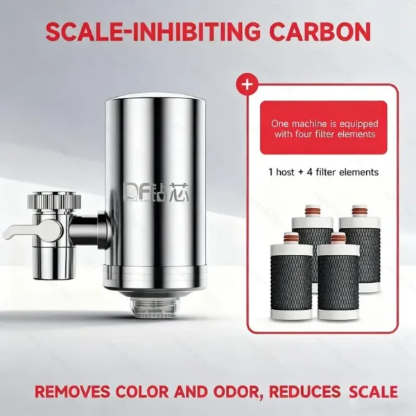 Household kitchen faucet water purifier made of stainless steel removes chlorine prevents scale filters tap water washable