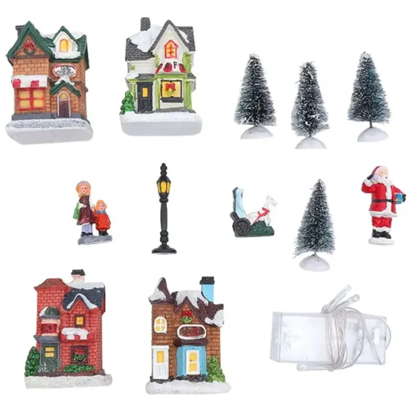 LED Lighted Mini Christmas Village Figurines Decoration Set