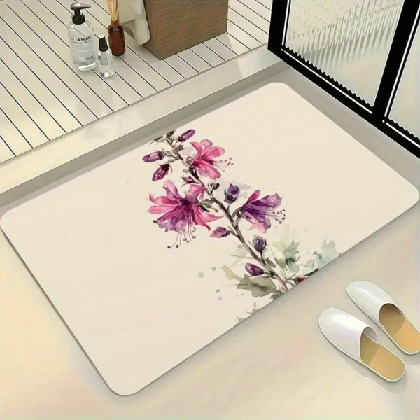 Serene Watercolor Purple Floral Doormat, Anti-Slip Floor Mat, Home Entrance Artistic Elegant Aesthetic Gift