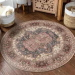 VIKAMA Bohemian Retro Round Loop-Pile Carpet - Vintage Circular Area Rug for Coffee Table, Sofa & Bedroom Non-Slip Home Deco - Image 3