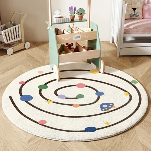 Cute Colorful Pattern Round Rug Playful Soft Plush Non-slip Warm Home Decor Mat for Kids Room Nursery Play Area Bedroom Decor