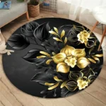 Gold Rose Round Carpet Romantic Flowers Area Rug for Living Room Bedroom Non-Slip Floor Mat Comfy Floral Carpets Indoor Doormat - Image 2