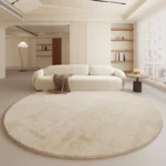 Cream Geometric Round Rug: Soft, Non-Slip, Easy Wash!