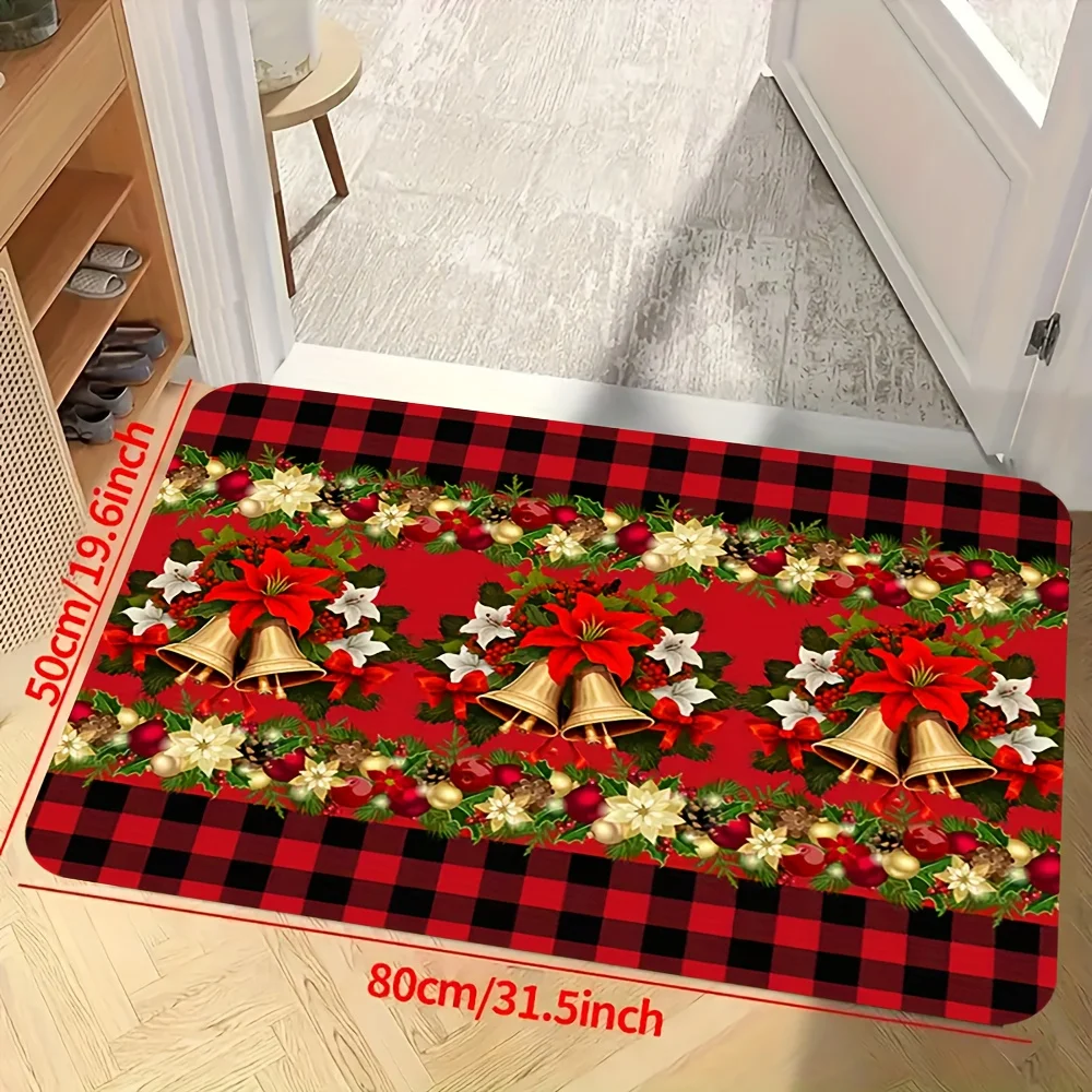 Kf-S4E09A7337Fff4545A2Ec13E9F85048Fer Vikama Christmas Themed Entrance Doormat Hallway Anti Slip Water Absorbing Red And Black Checkered Festive Decorative Rug - Image 1