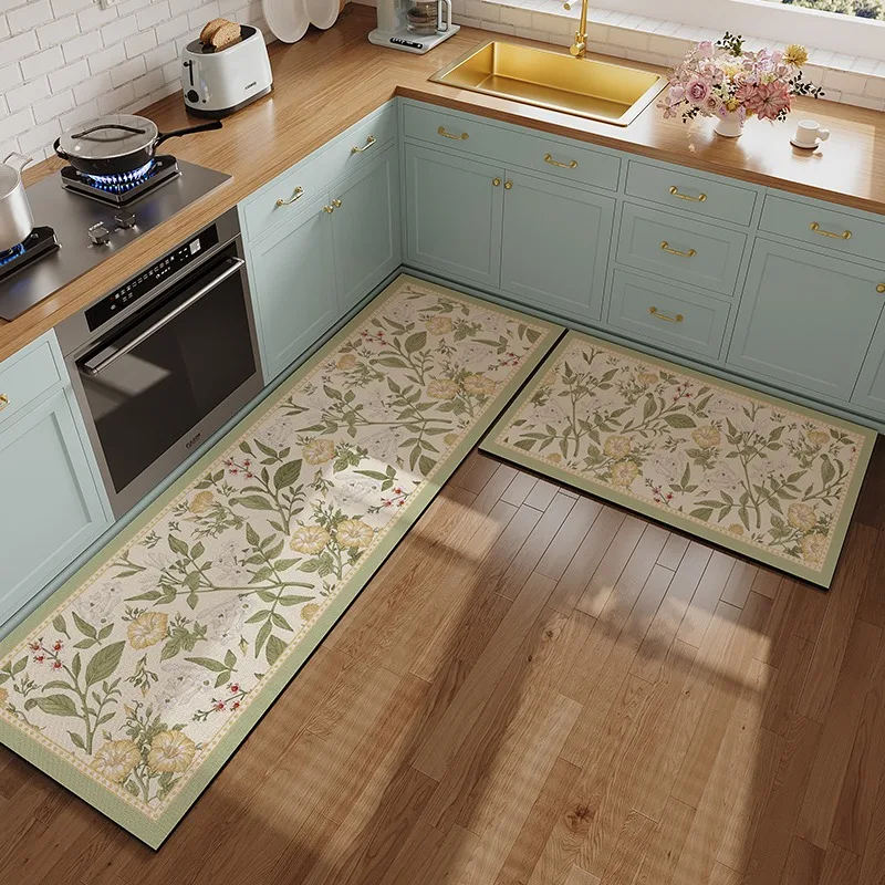 Kf-S519A0Cdad9C04785A1Db9E42699Ac0288 Kitchen Floor Mat Pvc Leather Waterproof Carpet Oil-Proof Floral Rug Home Decoration Long Foot Mats Alfombra De Cocina 주방매트 - Image 1