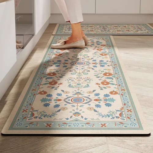 Kitchen Carpet Anti-slip Oil-proof Dirt-resistant Rug PVC Leather Waterproof Floor Mats Long Size Flower Home Decoration Mat 양탄자