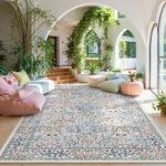 Sage Green Living Room Carpet Large Machine Washable Rug Bedroom Bedside Floor Mat Home Decoration Bohemian Flower Non-Slip Rugs - Image 3