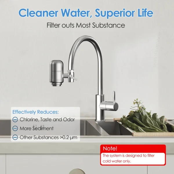 HOMFISH Stainless Steel Faucet Tap Water Filter Purifier System, NSF Certified Reduces Lead, Chlorine & Bad Taste Kitchen