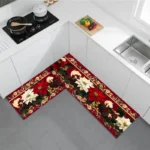 Christmas Poinsettia Floral Kitchen Mat Decor Non-Slip Laundry Room Mats Hallway Balcony Rugs Bedroom Mat Christmas Decorations - Image 2